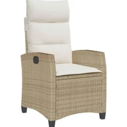 vidaXL - Verstelbare tuinstoel met bijzettafel - Beige - Poly rattan