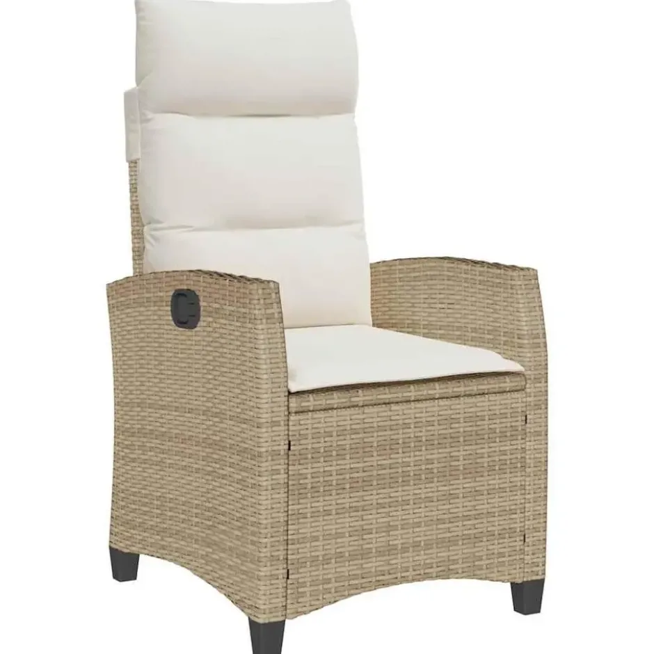 vidaXL - Verstelbare tuinstoel met bijzettafel - Beige - Poly rattan