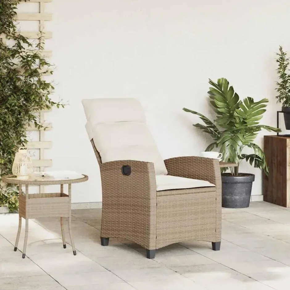 vidaXL - Verstelbare tuinstoel met bijzettafel - Beige - Poly rattan