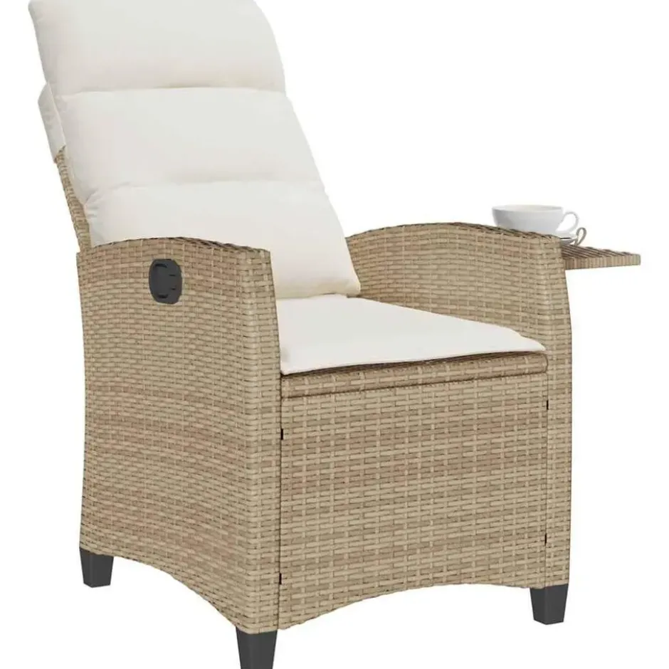 vidaXL - Verstelbare tuinstoel met bijzettafel - Beige - Poly rattan