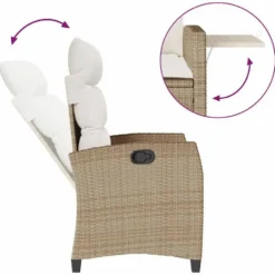vidaXL - Verstelbare tuinstoel met bijzettafel - Beige - Poly rattan
