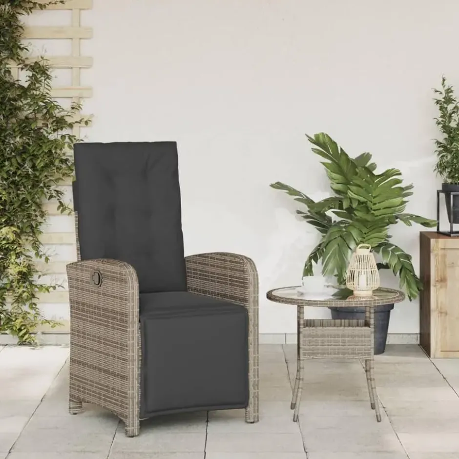 vidaXL - Verstelbare tuinstoel - Voetensteun - Grijs - Poly rattan