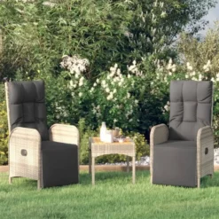 vidaXL - Verstelbare tuinstoelen - Tafel - Grijs - Poly rattan - 3 stuks