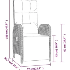 vidaXL - Verstelbare tuinstoelen - Tafel - Grijs - Poly rattan - 3 stuks