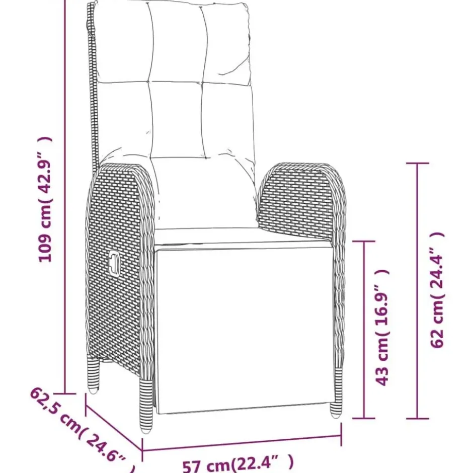 vidaXL - Verstelbare tuinstoelen - Tafel - Grijs - Poly rattan - 3 stuks