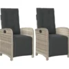 vidaXL - Verstelbare tuinstoelen en voetensteun - Grijs - Poly rattan - 2 stuks