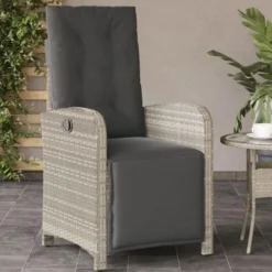 vidaXL - Verstelbare tuinstoelen en voetensteun - Grijs - Poly rattan - 2 stuks