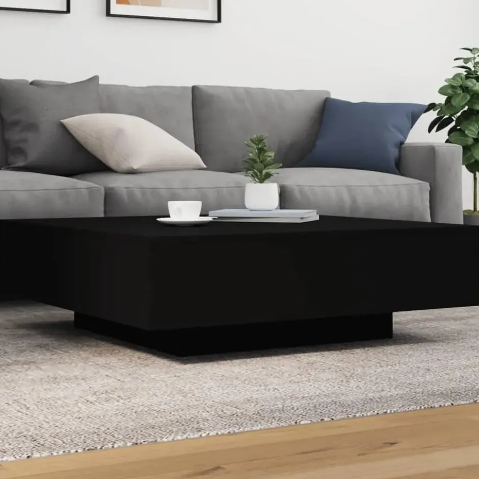 vidaXL - Vierkante salontafel met LED - Zwart - Bewerkt hout - 100x100x31 cm