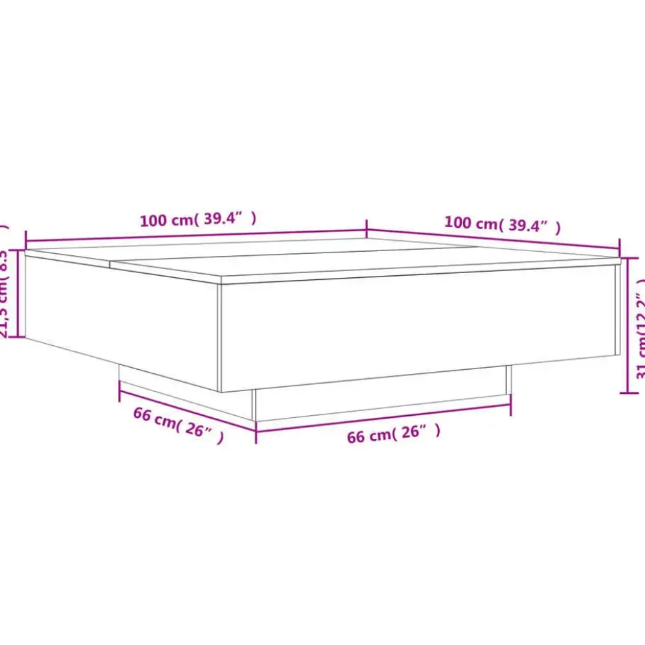 vidaXL - Vierkante salontafel met LED - Zwart - Bewerkt hout - 100x100x31 cm