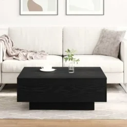 vidaXL - Vierkante salontafel - Zwart eiken - Bewerkt hout - 80x80x31 cm