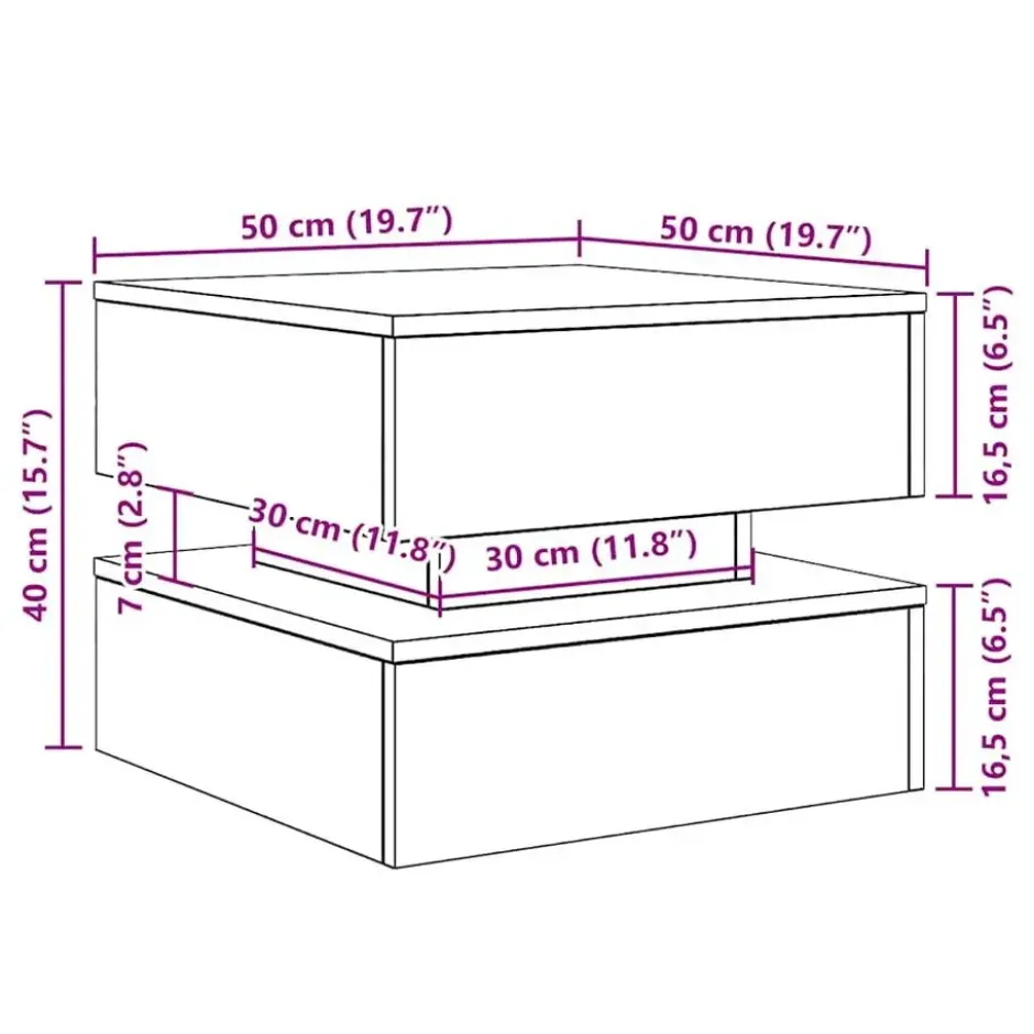 vidaXL - Vierkante salontafel met LED - Zwart eiken - Bewerkt hout - 50x50x40 cm