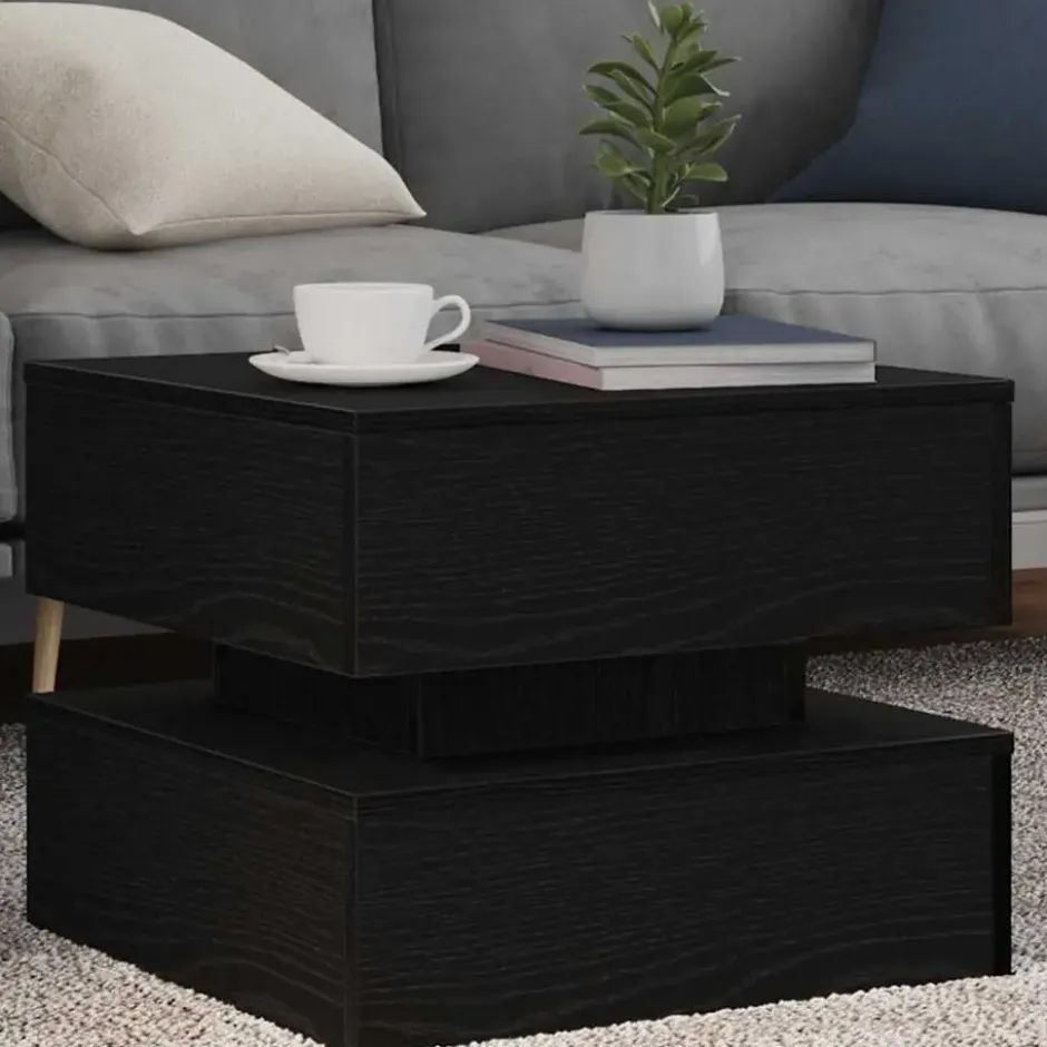 vidaXL - Vierkante salontafel met LED - Zwart eiken - Bewerkt hout - 50x50x40 cm