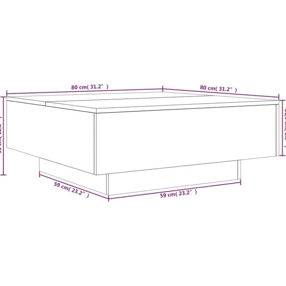 vidaXL - Vierkante salontafel met LED - Zwart - Bewerkt hout - 80x80x31 cm