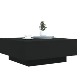 vidaXL - Vierkante salontafel met LED - Zwart - Bewerkt hout - 80x80x31 cm