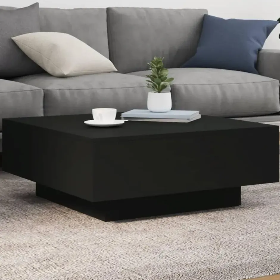 vidaXL - Vierkante salontafel met LED - Zwart - Bewerkt hout - 80x80x31 cm