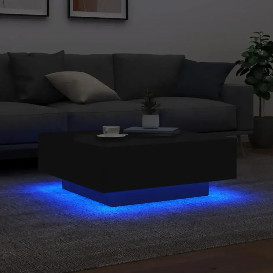 vidaXL - Vierkante salontafel met LED - Zwart - Bewerkt hout - 80x80x31 cm