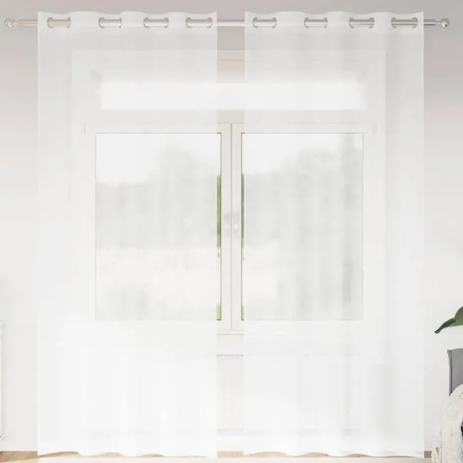 vidaXL Vitrages met ringen - Wit - Polyester - 140x225 cm - Set van 2