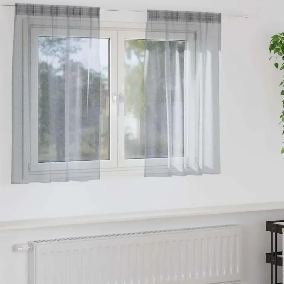 vidaXL Vitrages voor woonkamer - Donkergrijs Polyester - 140x140 cm - Set van 2
