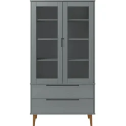 vidaXL - Vitrine - Grijs - Grenenhout
