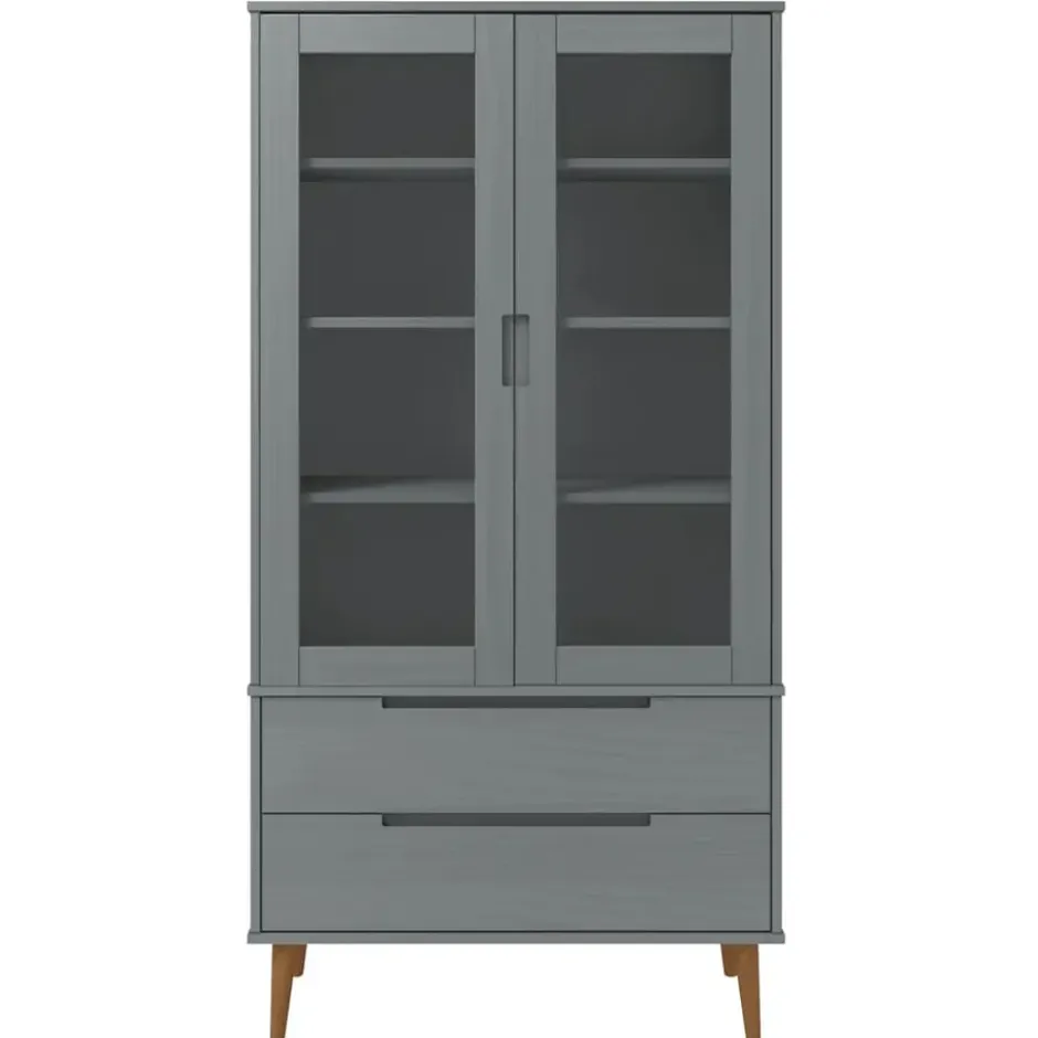 vidaXL - Vitrine - Grijs - Grenenhout