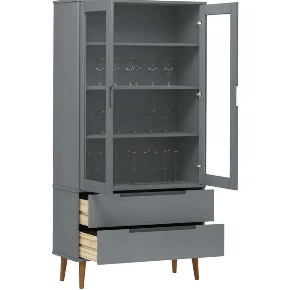 vidaXL - Vitrine - Grijs - Grenenhout