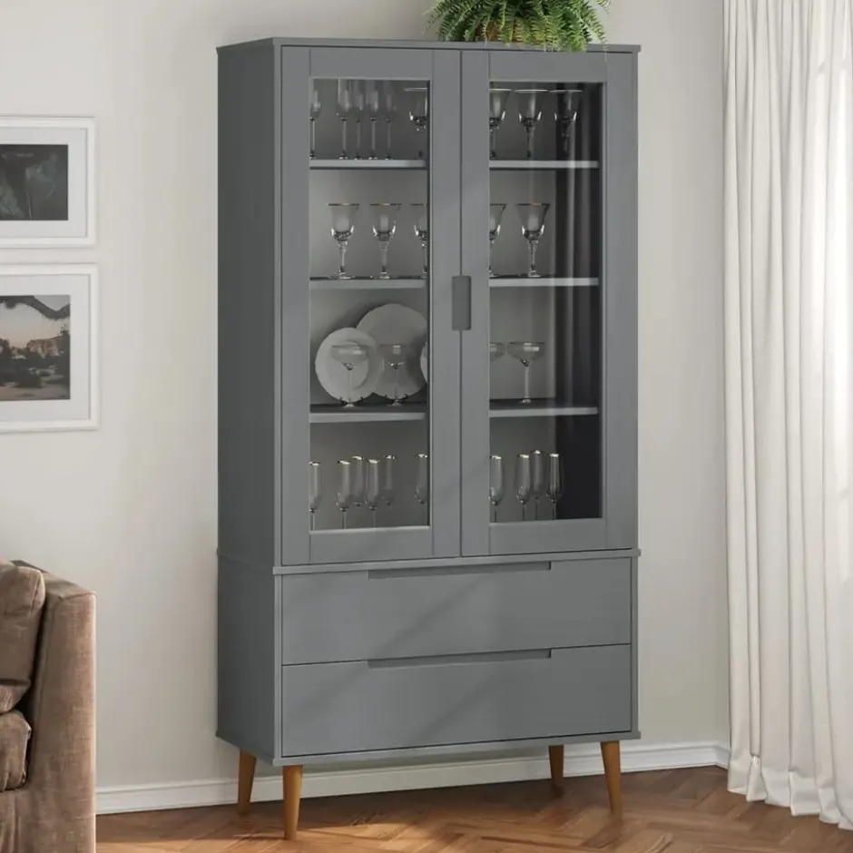 vidaXL - Vitrine - Grijs - Grenenhout