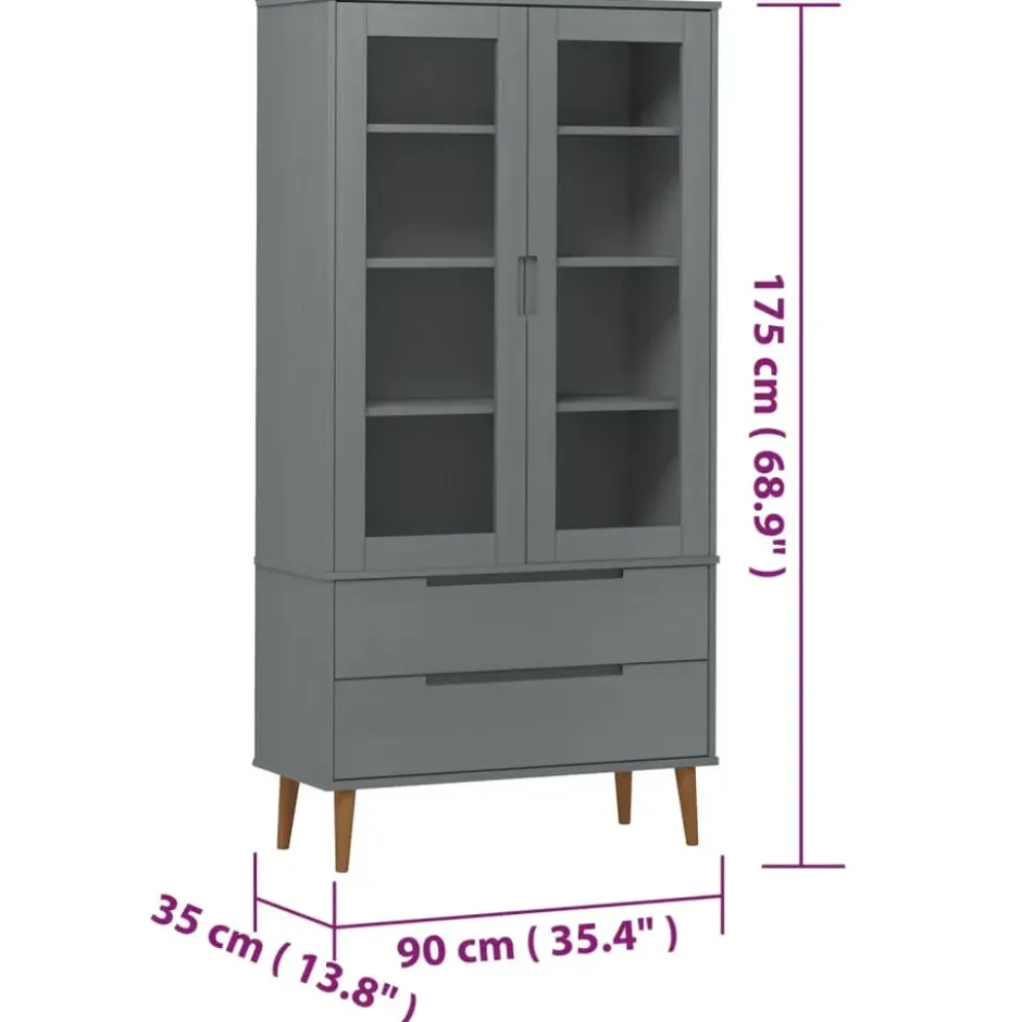 vidaXL - Vitrine - Grijs - Grenenhout
