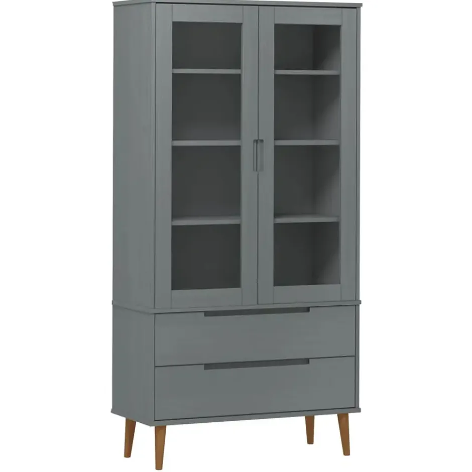 vidaXL - Vitrine - Grijs - Grenenhout