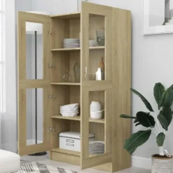 vidaXL - Vitrinekast - Bruin - Bewerkt hout