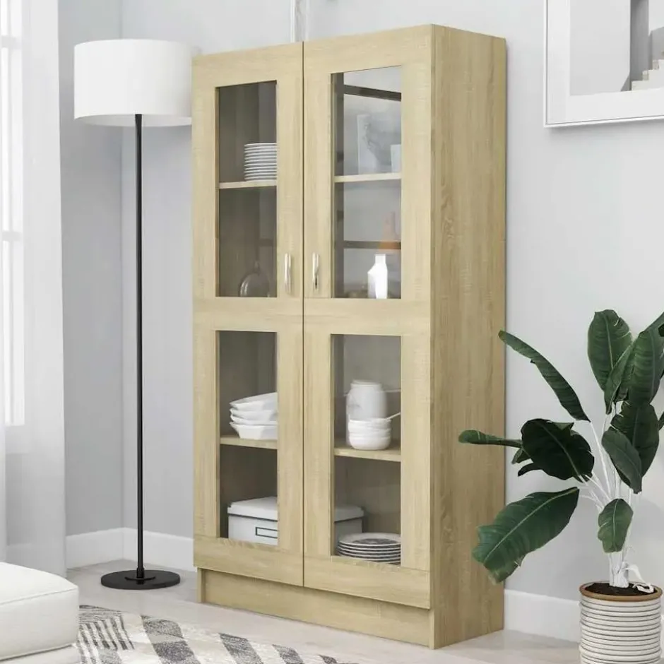 vidaXL - Vitrinekast - Bruin - Bewerkt hout