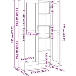 vidaXL - Vitrinekast - Grijs - Bewerkt hout - 82,5x30,5x185 cm