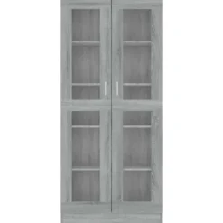 vidaXL - Vitrinekast - Grijs - Bewerkt hout - 82,5x30,5x185 cm