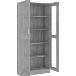 vidaXL - Vitrinekast - Grijs - Bewerkt hout - 82,5x30,5x185 cm