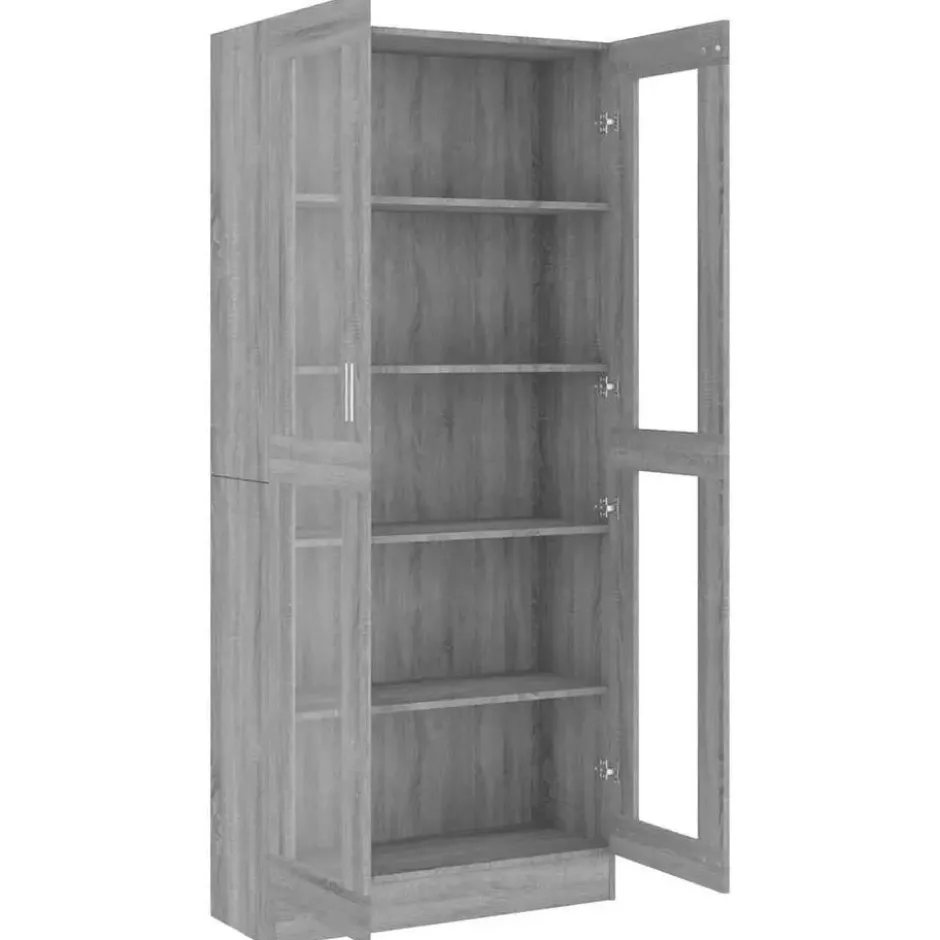 vidaXL - Vitrinekast - Grijs - Bewerkt hout - 82,5x30,5x185 cm