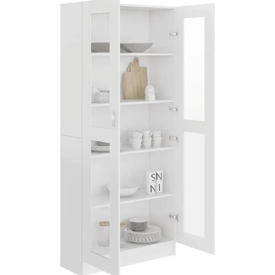 vidaXL - Vitrinekast - Wit - Bewerkt hout - 82,5x30,5x185 cm