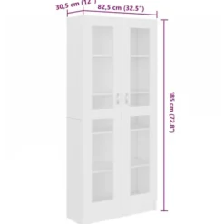 vidaXL - Vitrinekast - Wit - Bewerkt hout - 82,5x30,5x185 cm