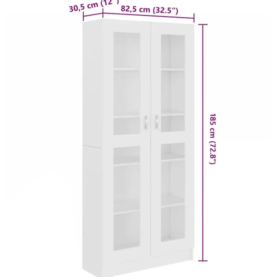 vidaXL - Vitrinekast - Wit - Bewerkt hout - 82,5x30,5x185 cm