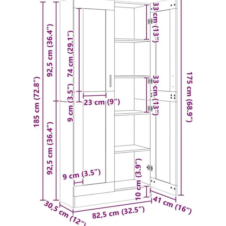 vidaXL - Vitrinekast - Wit - Bewerkt hout - 82,5x30,5x185 cm