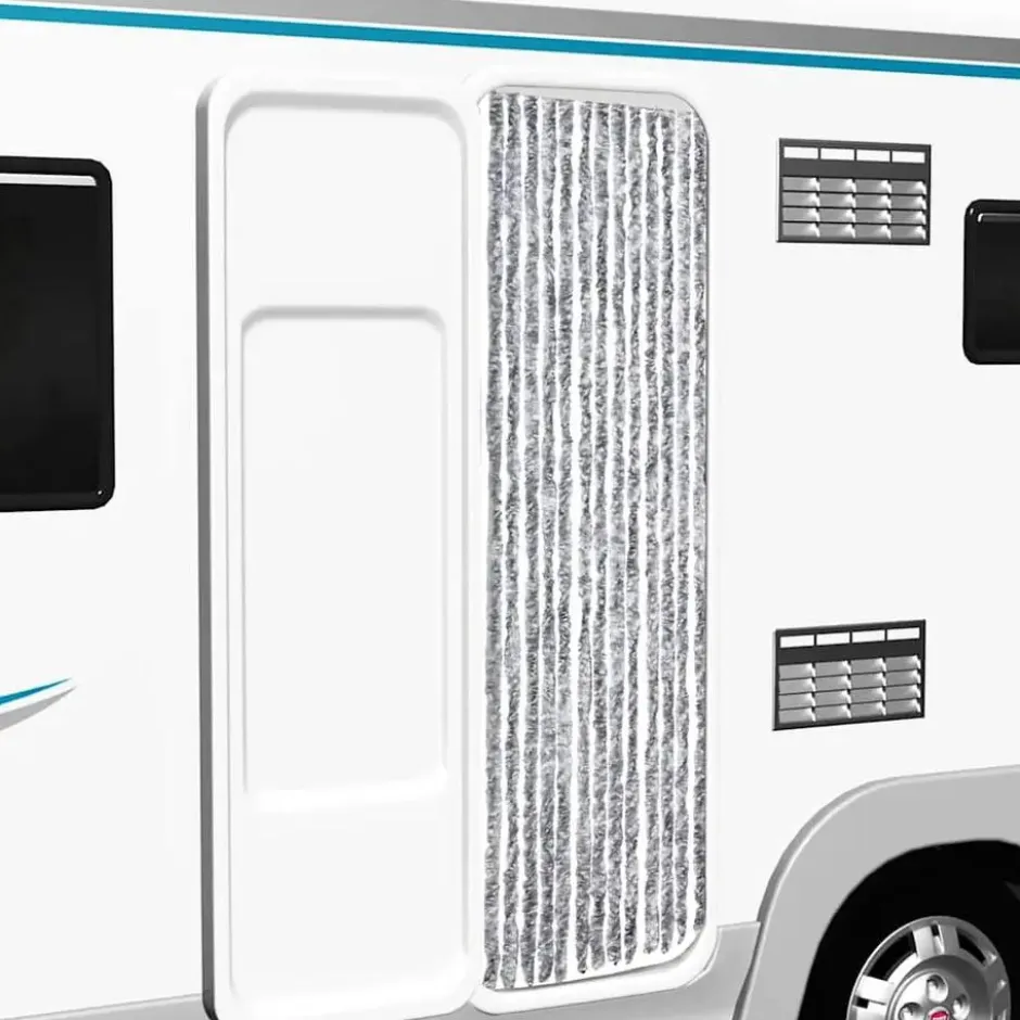 vidaXL - Vliegengordijn voor camperdeur - Wit en grijs - Chenille - 56x200 cm