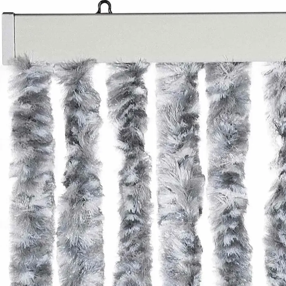 vidaXL - Vliegengordijn voor camperdeur - Wit en grijs - Chenille - 56x200 cm