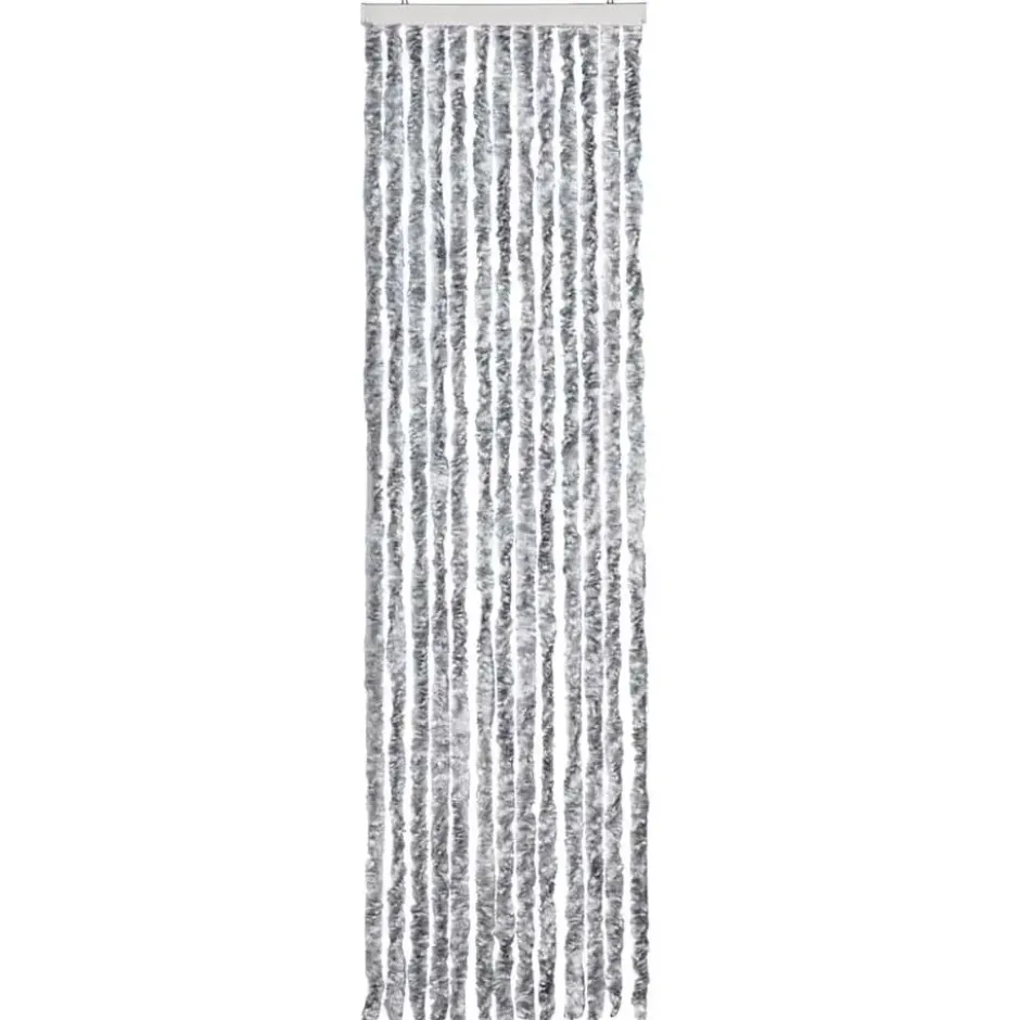 vidaXL - Vliegengordijn voor camperdeur - Wit en grijs - Chenille - 56x200 cm