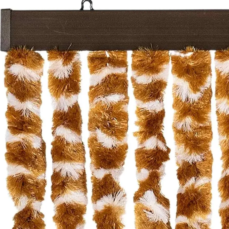 vidaXL - Vliegengordijn voor camperdeur - Oker en wit - Chenille - 56x200 cm