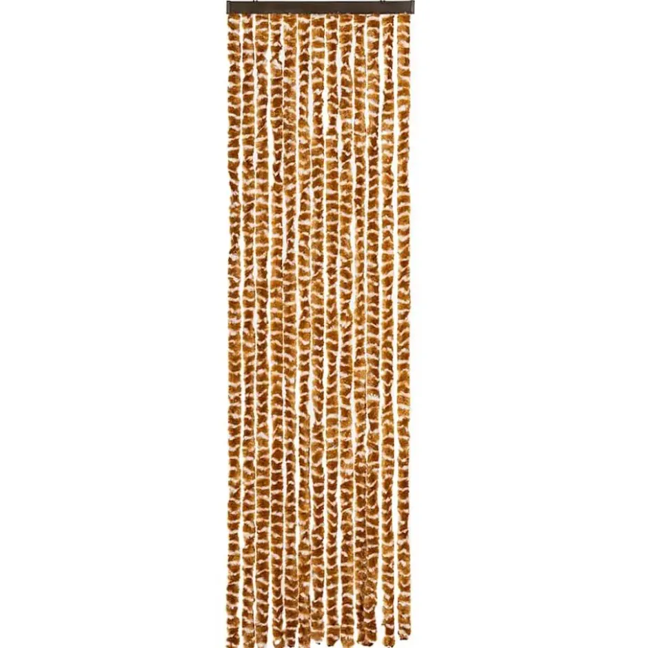 vidaXL - Vliegengordijn voor camperdeur - Oker en wit - Chenille - 56x200 cm