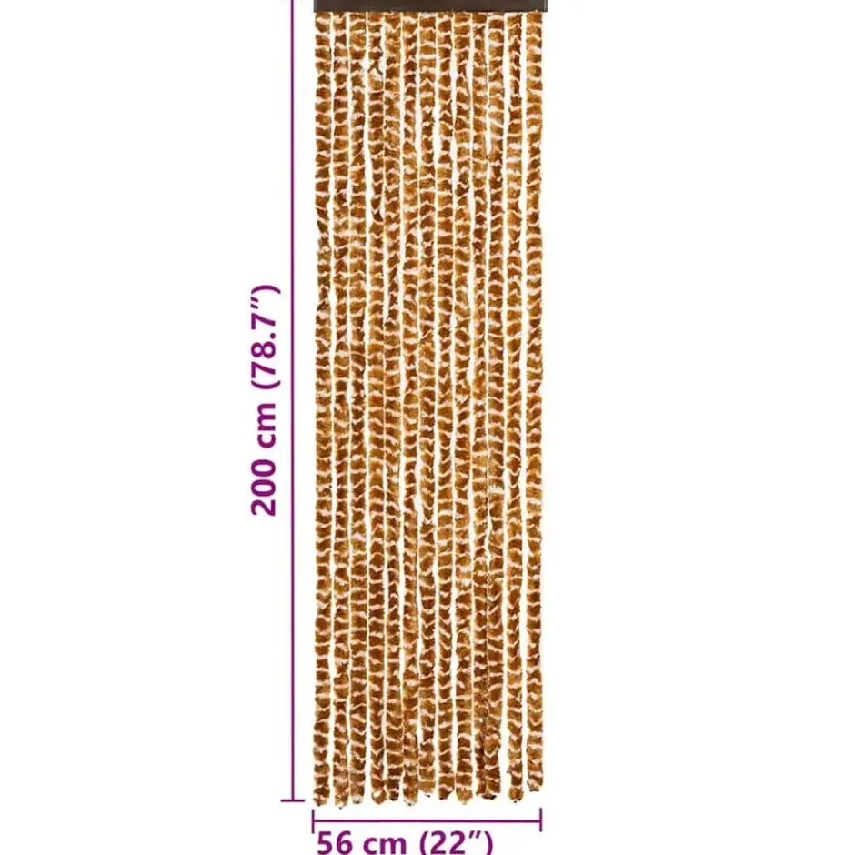 vidaXL - Vliegengordijn voor camperdeur - Oker en wit - Chenille - 56x200 cm