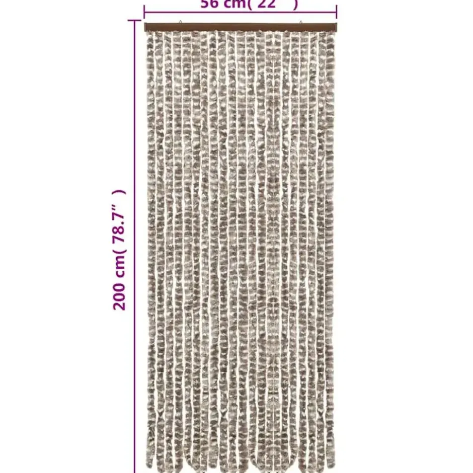vidaXL - Vliegengordijn voor camperdeur - Taupe en wit - Chenille - 56x200 cm