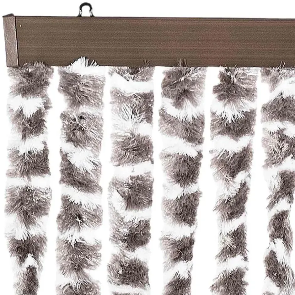 vidaXL - Vliegengordijn voor camperdeur - Taupe en wit - Chenille - 56x200 cm