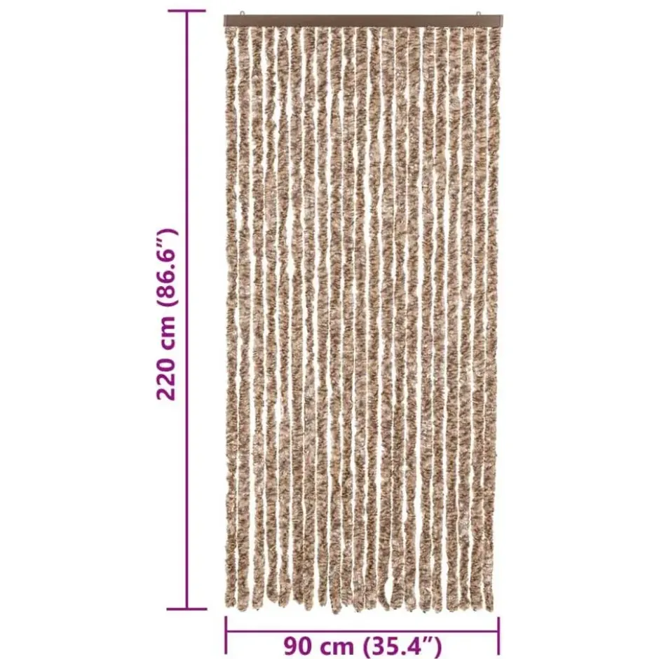 vidaXL - Vliegengordijn voor terrasdeur Beige, donkerbruin Chenille - 90x220 cm