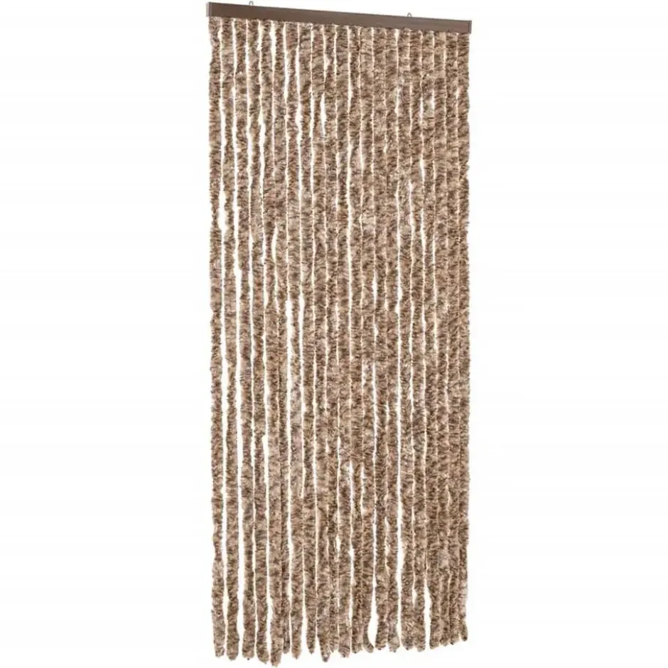 vidaXL - Vliegengordijn voor terrasdeur Beige, donkerbruin Chenille - 90x220 cm