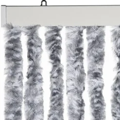 vidaXL - Vliegengordijn voor terrasdeur - Wit en grijs - Chenille - 118x220 cm