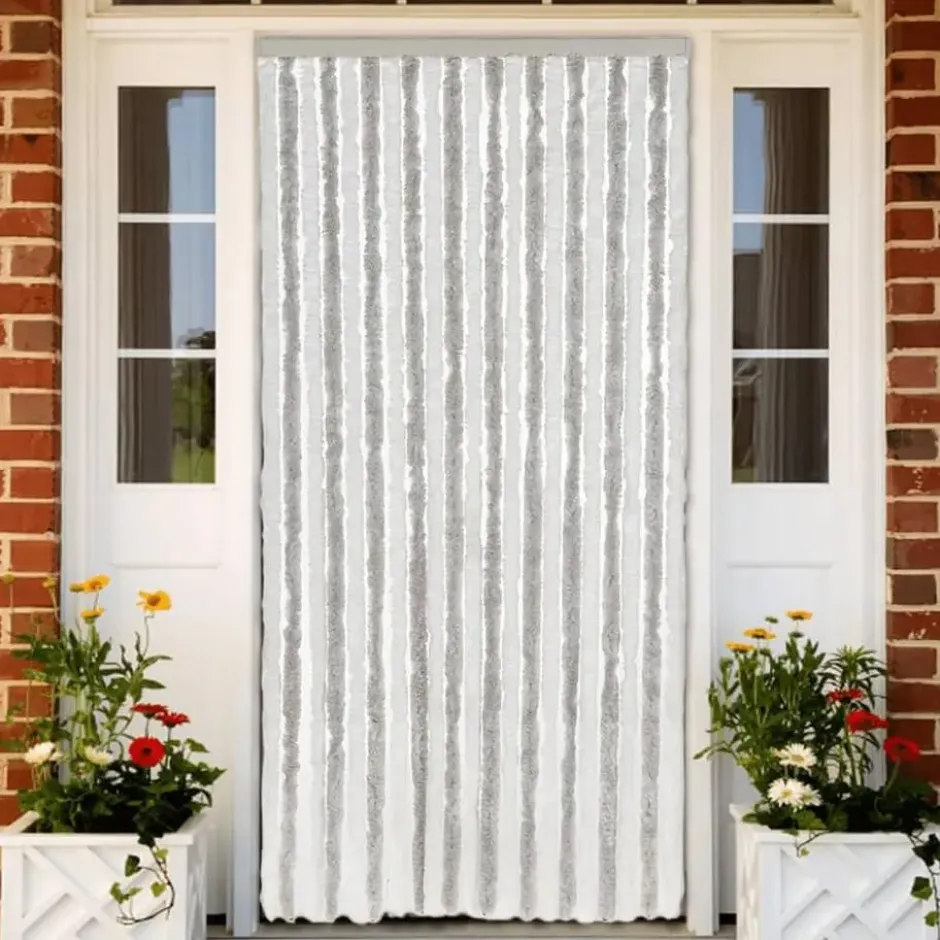 vidaXL - Vliegengordijn voor terrasdeur Lichtgrijs en wit - Chenille - 90x220 cm